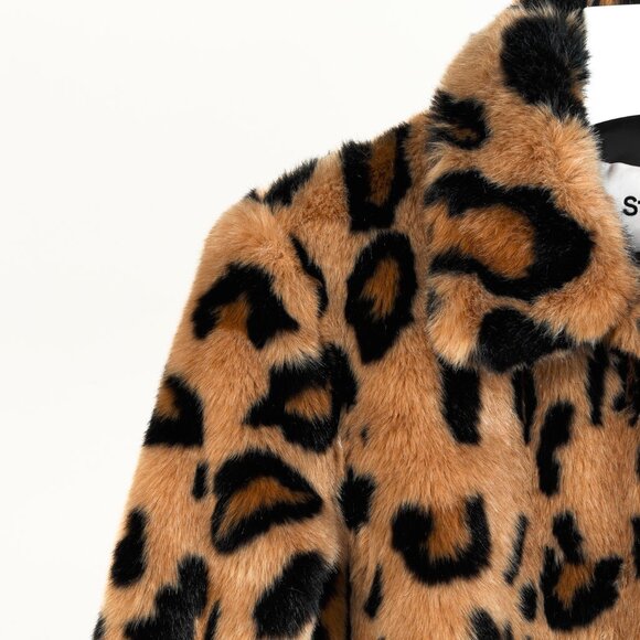 Stand Alexa Beige Black Leopard Faux Fur Coat - Picture 5 of 9